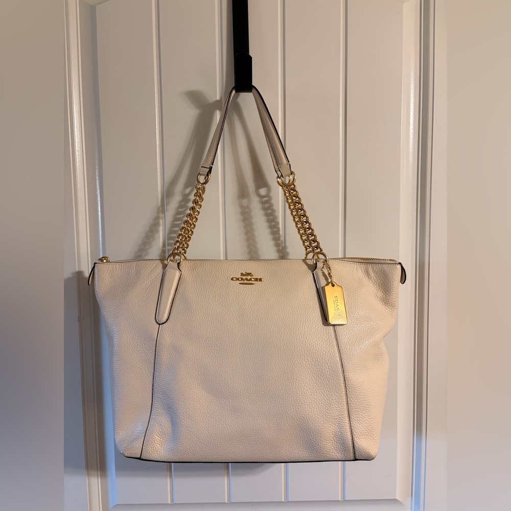 Coach Ava Leather Tote White with Gold Accents